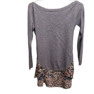 Gran Oriente Gray & Paisley Long Sleeve Shirt With Lace Accents Boho Small
